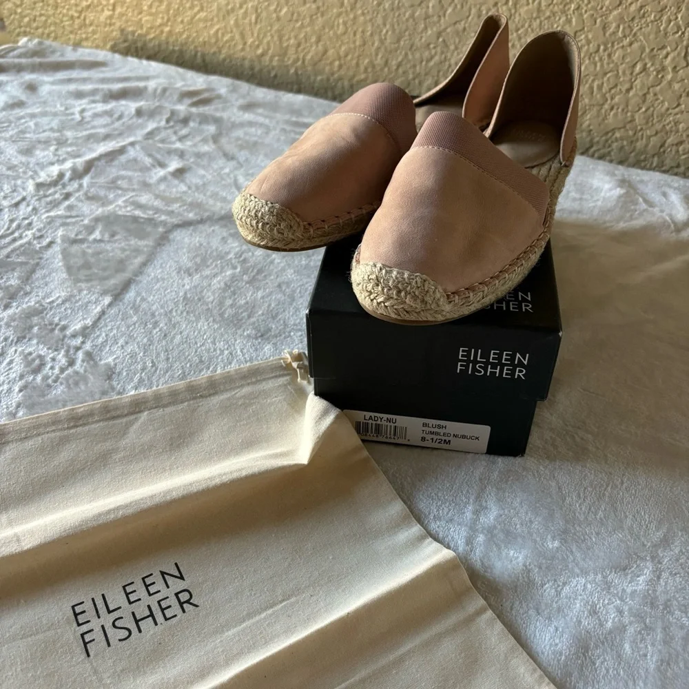 Eileen Fisher Womens Lady Nubuck Flats Slip On Espadrilles Shoes Blush Size 8.5M